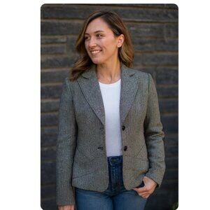 Sandra Angelozzi SZ 10 Wool Blend Black White Herringbone Single Breased Blazer